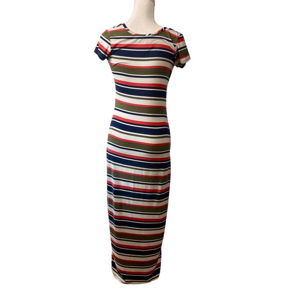 Striped Short Sleeve Maxi Dress By TMG New York Multicolor Size S - Picture 3 of 7